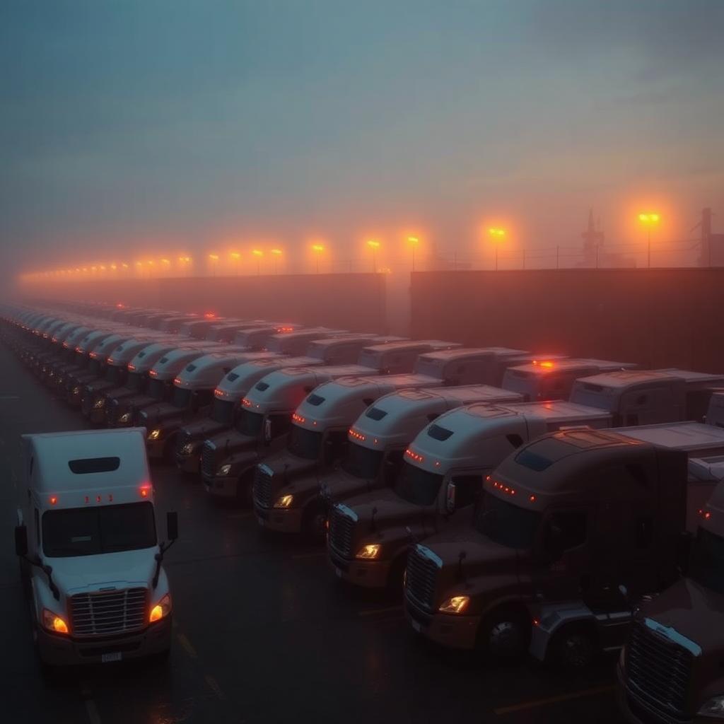 Fleet of trucks at depot