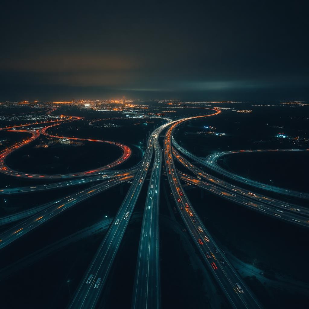 Highway interchange at night